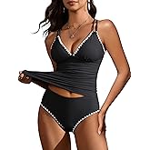 ANRABESS Womens Tankini Set Two Piece Swimsuit Tummy Control V Neck Top Bathing Suit High Waisted Color Block Swimwear 2026