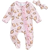 Ysfanwuxi Newborn Baby Girl Football Onesie Outfit Rugby Footie Romper Ruffle Long Sleeve Zip Up Jumpsuit with Headband