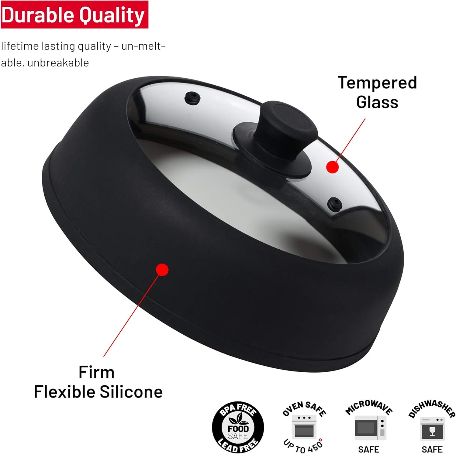 Bezrat Vented, Easy Grip, Silicone and Glass Microwave Cover Black