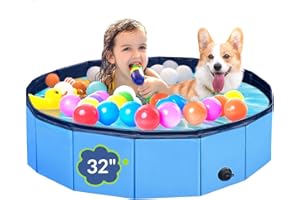 PUPTILY Dog Pool, Foldable Pet Swimming Pool with 6mm High-Strength PP Board, Hard Plastic Collapsible Doggy Pools for Small Dogs Kitty Duck,Non-Slip Doggie Bathtub Quick to Set Up and Drainage Hole(32x8in)