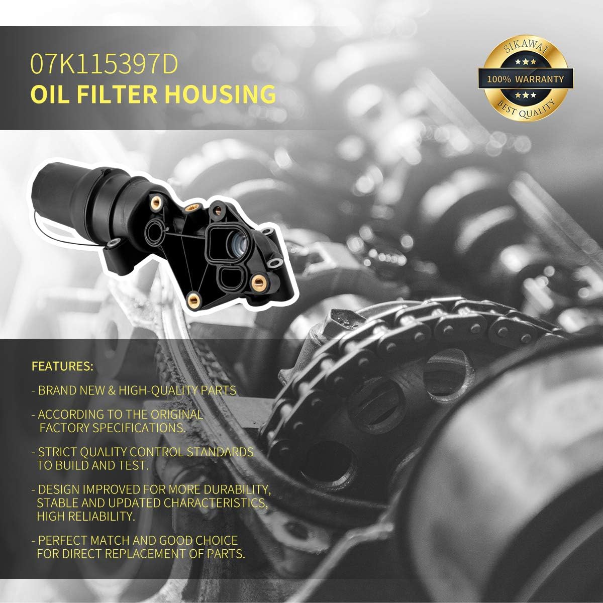 Sikawai 07K115397D Engine Oil Filter Base Housing Assembly Fits for Audi TTRS Mk2,Volkswagen Golf Jetta Rabbit New Beetle Replaces 07K115397B, 07K115397A: Automotive