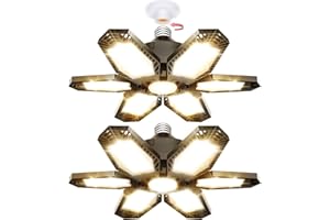 TANBABY 2 Pack Garage Light Warm 150W Led 3000k Garage Lighting 12000LM [Equivalent] Deformable Garage Light Ceiling with 6 Panels E26/E27 Base Illuminator 360 Basement Lights for Shop