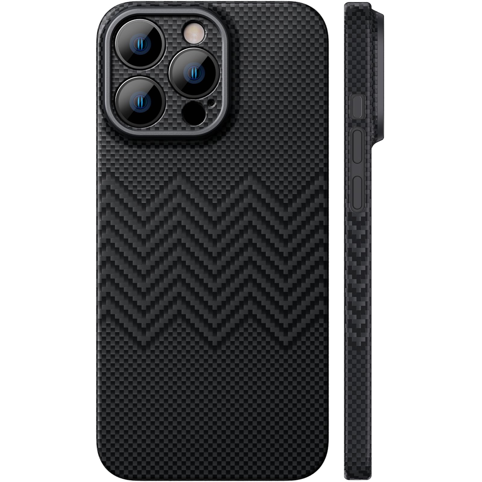 memumi Aramid Fiber iPhone 16 Pro Case Wavy Black, 1500D Aramid Fiber, 0.5mm Slim Fit, Military Grade Protection, Shock-Absorbent