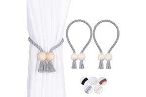 OCIOLI 2 Pack Strong Magnetic Curtain Tiebacks Grey Curtain Holdbacks Outdoor Curtain Tiebacks Cotton Hand Woven Tie Backs Curtain Drapery Holdbacks Curtain Ties for Drapes (Grey - Ball, 2)