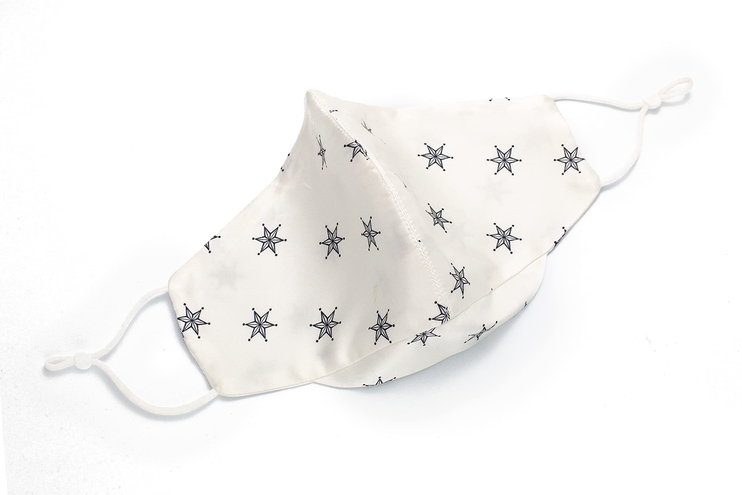 Habac Studio- 100% Mulberry Silk Face Mask Washable UK Reusable Face Mask, Mens Face Mask, Silk Mask, Masks for Women, 2 Layers,Nose Wire Adjustable (White Stars)