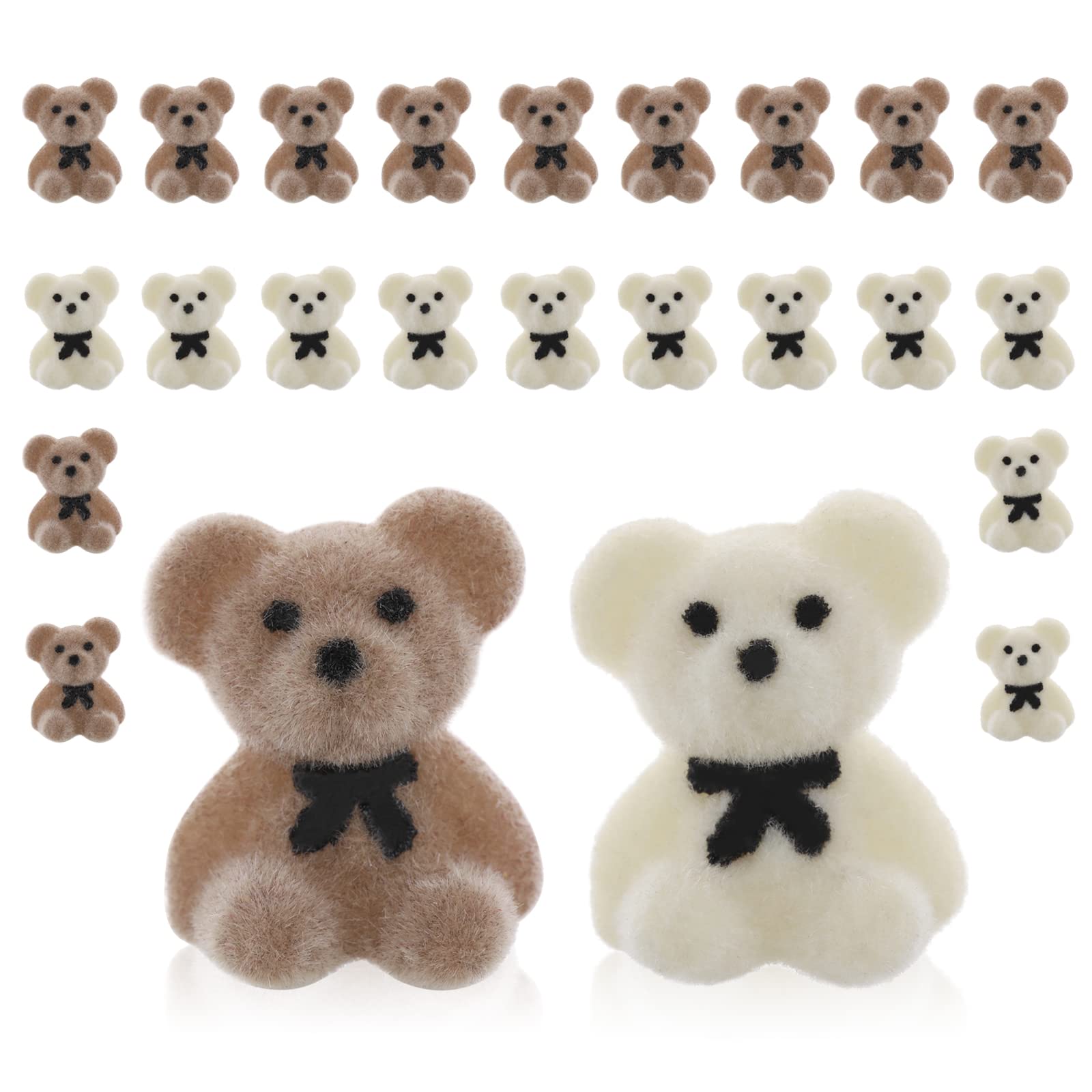 Prasacco 24 Pcs Mini Teddy Bears Small Flocked Teddy Bear Plush Stuffed Tiny Bear Doll for DIY Keychain Birthday Wedding Graduation Decorations Party Favor (20mm/0.76Inch, 12 Brown+12 White)