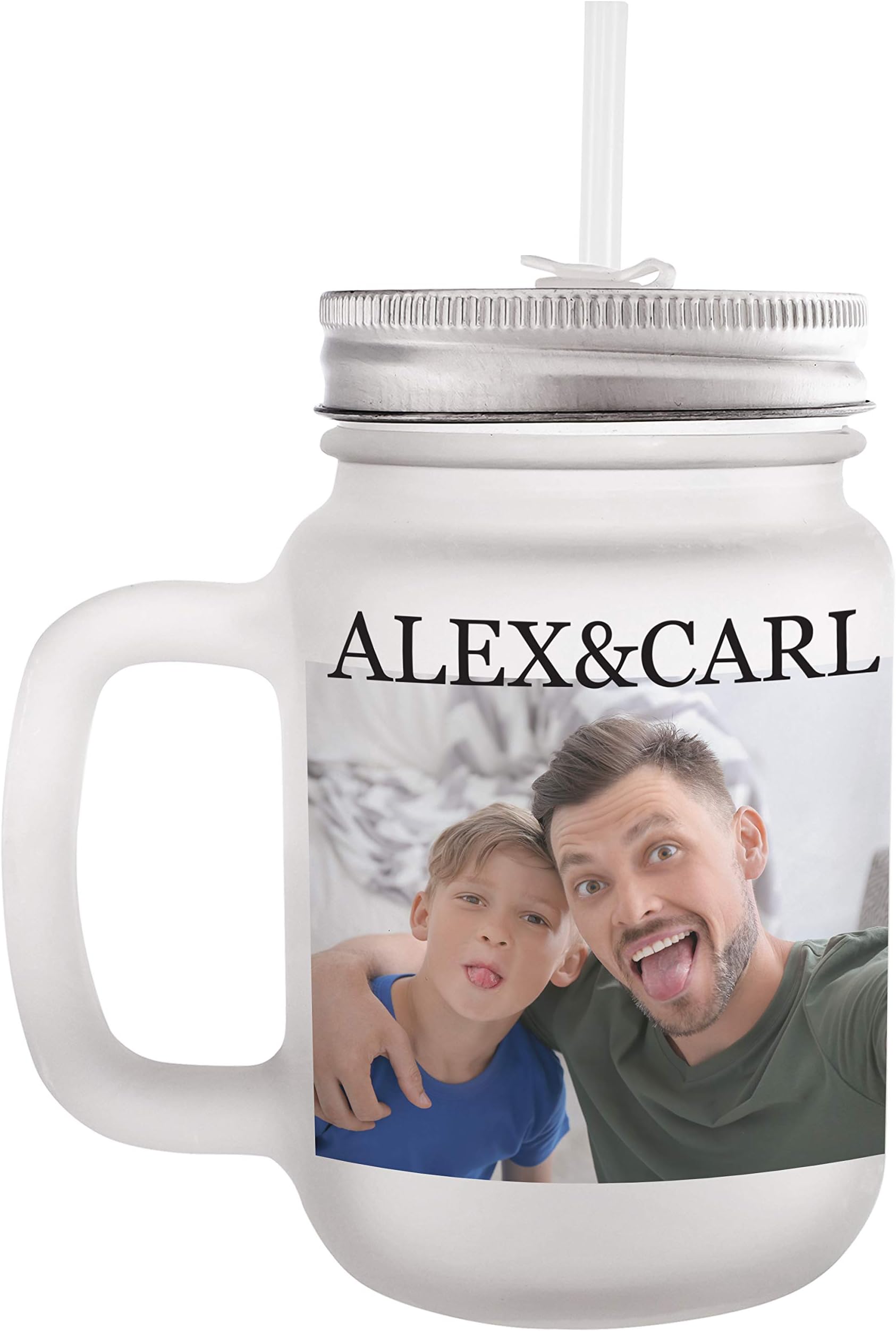 Custom Photo Mason Jar, 12 oz. Personalized Mason Jars w Picture, Logo, Text, Name - Personalized Gifts for Grandpa, Grandma, Parents, Birthday Gifts, Christmas Gifts, Gift for Grandson, Granddaughter