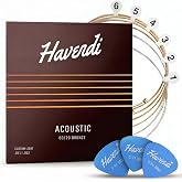 HAVENDI&reg; Acoustic Guitar Strings 80/20 Bronze Coating I Brilliant Sound Quality I Includes 3 Picks (Custom Light 11-52, 1 Set)