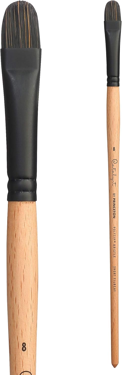 Princeton Catalyst, Series 6400, Long-Handle Synthetic Polytip Bristle Paint Brush, Short Filbert, 8
