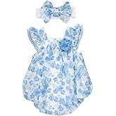 Baby Essentials Baby Girl Romper with Headband, 100% Polyester Infant Outfit for 3 to 9 Months, Spring Summer Baby Clothes