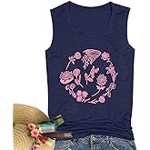 Floral Tank Top for Women Butterflies Dandelion Graphic Print Sleeveless Tees Camping Hiking Tunic T-Shirt