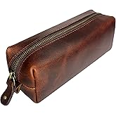 RUSTIC TOWN Leather Pencil Case - Handcrafted Full-Grain Zipper Leather Pen Pencil Holder - Elegant & Practical Pencil Pouch for Work & Office