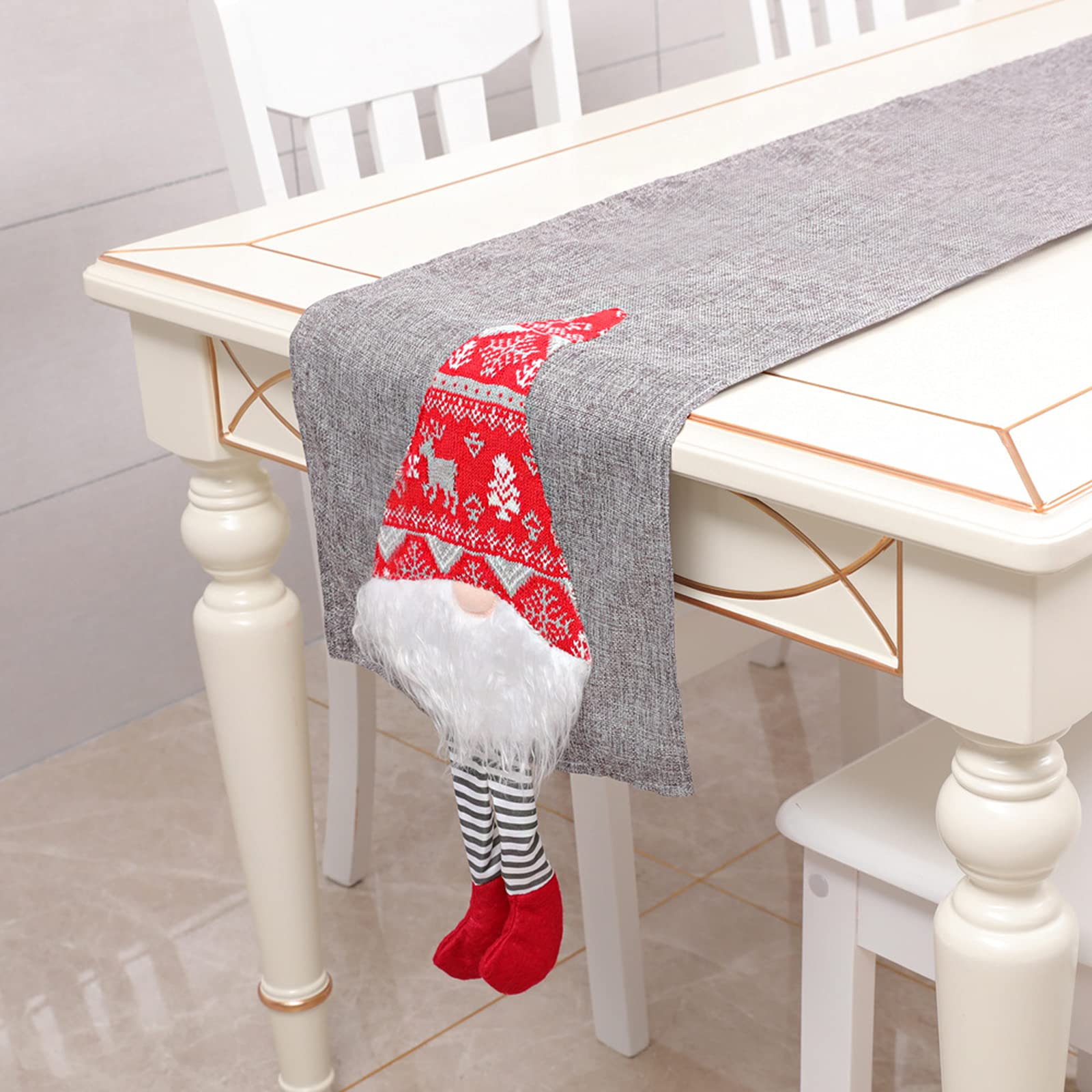 SH Christmas Table Runner, Santa Gnome Tablecloth Dinner Table Flag Cover Decorative Table Linens for Xmas Party Home Decoration 215 x 33.5 cm/84.6 x 13 Inch