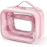 GEMIU Clear Makeup Bag Toiletry Bag for Women 4 Compartments Travel Cosmetic Case Large Capacity Waterproof Skincare Pouch Organizers with Zippe Deep Pink