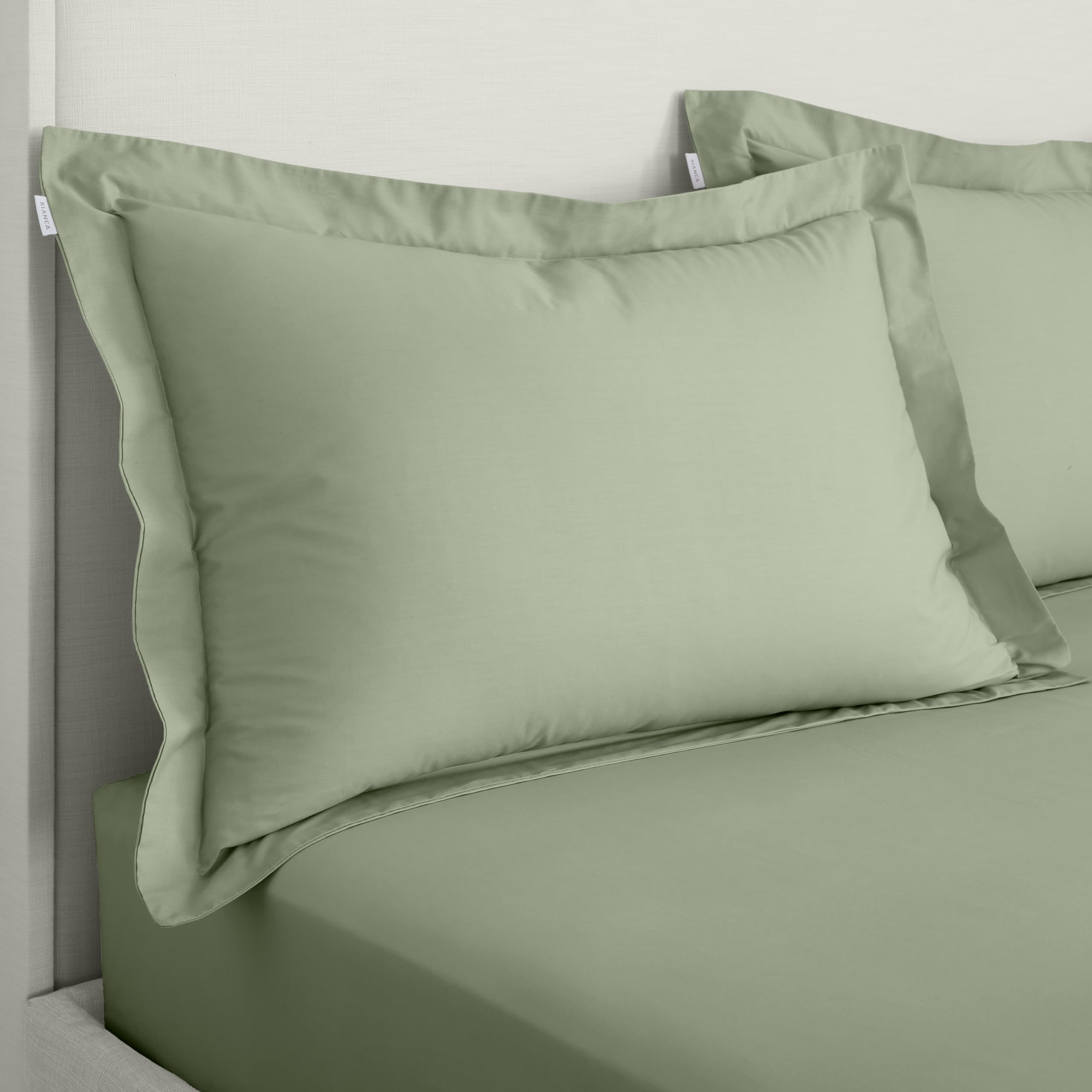 Bianca 200 Thread Count Cotton Percale Oxford Pillowcase Pair Sage Green