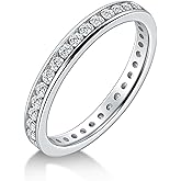 DMSF Moissanite Wedding Band Eternity Ring for Women Stackable Wedding Ring 925 Sterling Silver Rings D Color VVS1 Round Cut Anniversary Ring
