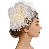 changyexi 1920s Headband Themed Hair Band, Roaring 20s Great Gatsby Hair Accessories, White Feather Flapper Headpiece for Women