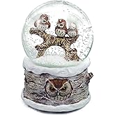 Winter Barn Owls 100mm Musical Snow Globe Plays Carol of The Bells