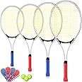 Motionchic 4 Pcs Tennis Rackets for Adult Recreational 4 Players 27" Tennis Racquet Lightweight Tennis Racket with 3 Tennis Balls for Training Beginners with Overgrips Carry Bag