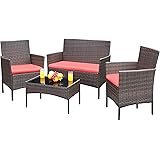 Greesum Patio Furniture 4 Pieces Conversation Sets Outdoor Wicker Rattan Chairs Garden Backyard Balcony Porch Poolside lovese