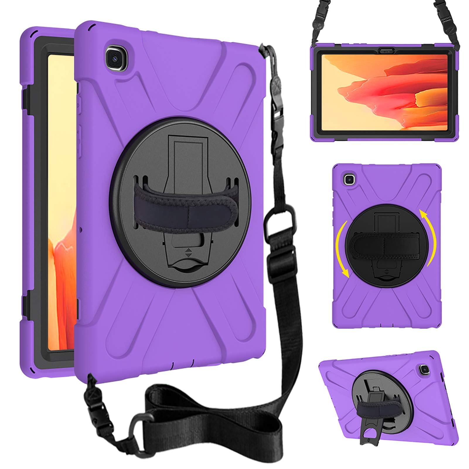 Junfire Samsung Galaxy Tab A7 Case 10.4 Inch, Case for Galaxy A7 Tablet Heavy Duty Shockproof Protective Cover (SM-T500/T503/T505/T507) 2020/2022 with Rotating Kickstand, Shoulder & Hand Strap, Purple