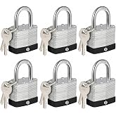 HOX Keyed-Alike Padlocks, Hardened Steel Shackle, Brass Cylinder (6P-SS) | 1-9/16" Laminated Steel Body, Same Key Opens All Locks, Ideal for Hasp Latch, Fences, Storage Locker