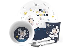 Zak Designs Disney Mickey Mouse Kids Dinnerware Set Includes Plate, Bowl, Tumbler and Utensil Tableware, Made of Non-BPA Durable Material and Perfect for Kids (5 Piece Set, Space, Non-BPA)