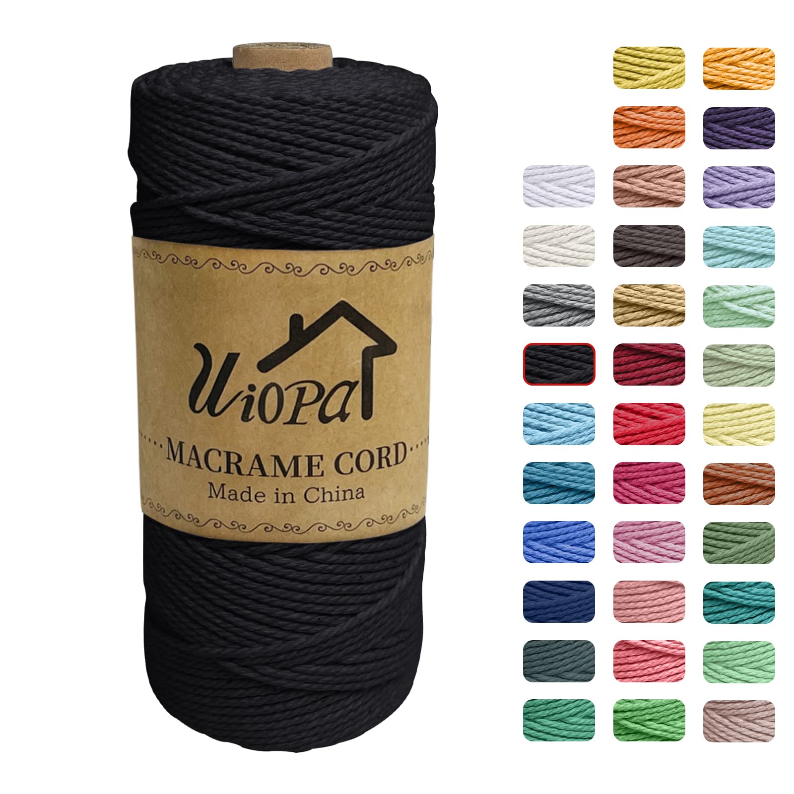 Uiopa Macrame Cord 2mm x 200m, 3-Strand Twisted Natural Cotton String, Macrame Cotton Rope Coloured String for Wall Hanging Plant Hanger Boho Home Decor Craft Projects — image 1