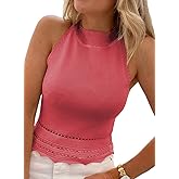EVALESS Womens Tank Tops Summer Ribbed Knit Racerback High Neck Halter Crop Tops Blouses Sleeveless Slim Basic Cami Shirts