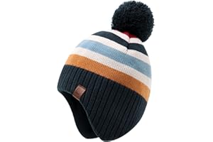 Duoyeree Kids Beanie Hat for Boys Girls Pom-pom Kint Hats Cozy Lining Winter Skull Cap