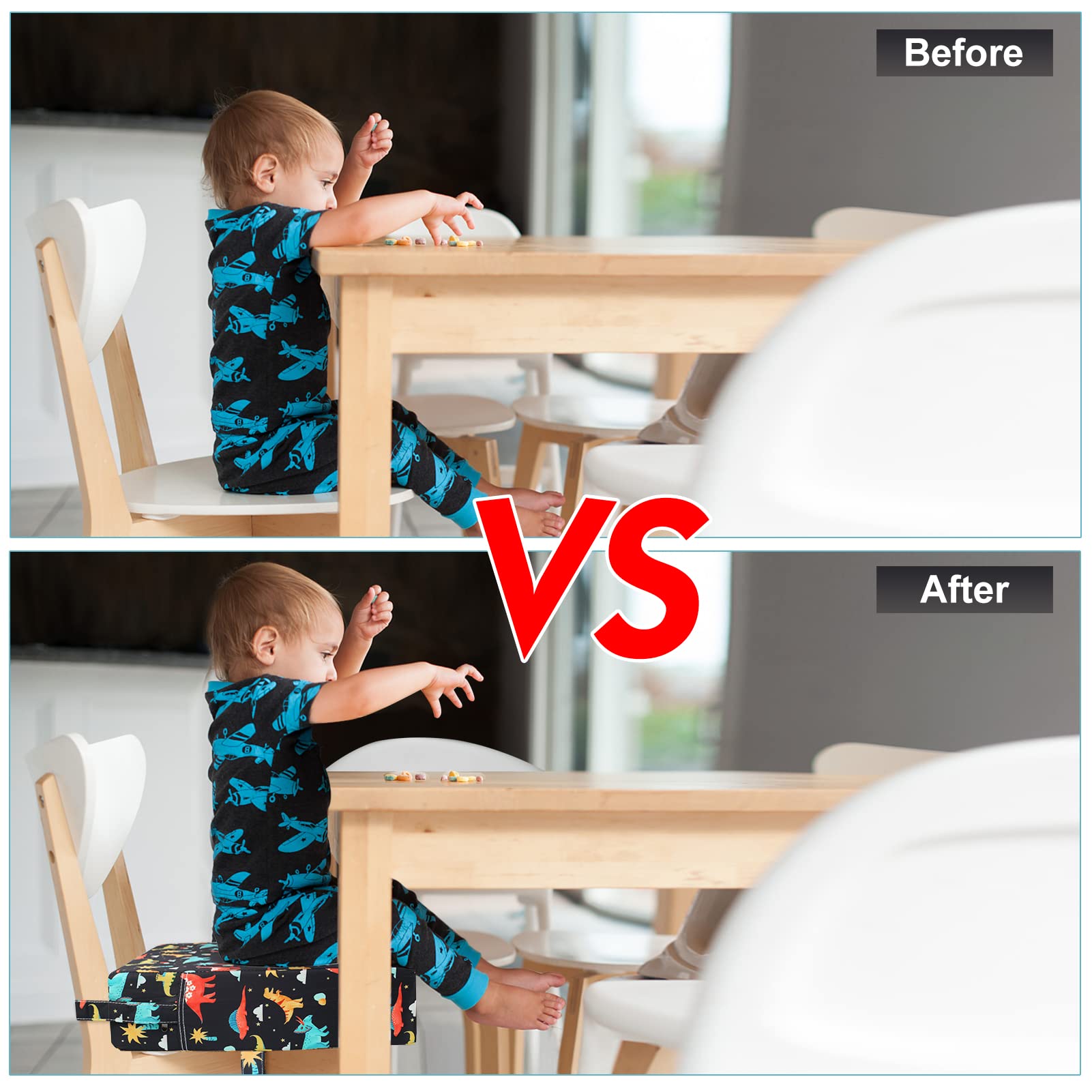 Toddler Booster Seat for Dining Table, Washable Thick Strong Support Portable Booster Chair for Toddlers Eating, Easy Cleaning Booster Seat Cushion Detachable with Fix Straps