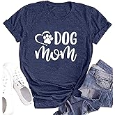 Dog Mom Shirts for Women Cat Dog Paw Graphic O Neck Short Sleeve Gifts Girls Heart Tee Tops