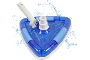 WESSEL-WERK Deluxe Pool Vacuum for Above Ground Pool and Inground Pools, Weighted Triangle Shaped Pool Vacuum Head, with Swiveling Hose Cuff and Bottom Brushes, Transparent Blue Body