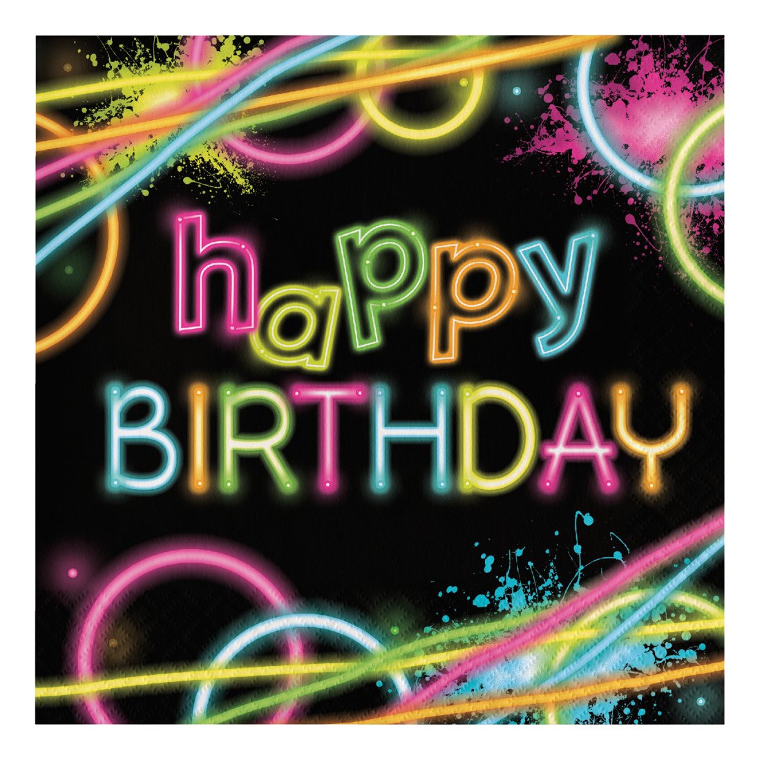 Creative Converting 16-Count Paper Lunch, Glow Party, Happy Birthday Napkins