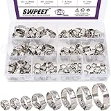 Swpeet 120Pcs 8 Sizes 304 Stainless Steel Single Ear Hose Clamps, Crimp Hose Clamp Assortment Kit Ear Cinch Rings Crimp Pinch