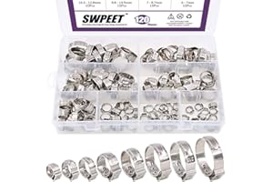 Swpeet 120Pcs 8 Sizes 304 Stainless Steel Single Ear Hose Clamps, Crimp Hose Clamp Assortment Kit Ear Cinch Rings Crimp Pinch