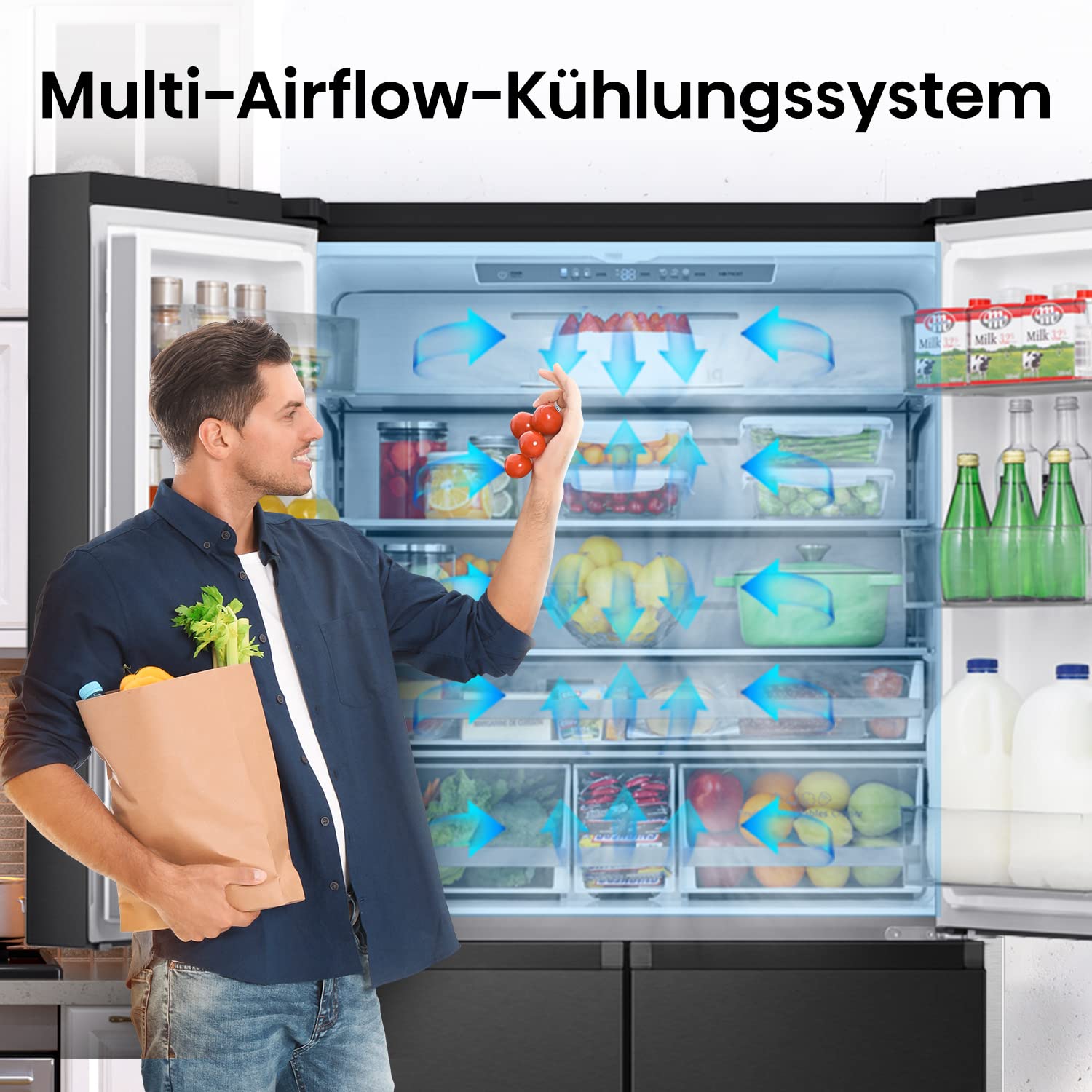 Hisense RQ758N4SAFE Cross Door Kühl-Gefrierkombination/NoFrostPlus/Inverter-Kompressor/Multiflow 360°/ SuperCool/ 178,5 cm/Kühlteil 393 l/Gefrierteil 216 l/ 40 dB/ 320 kWh/Jahr/schwarz 8