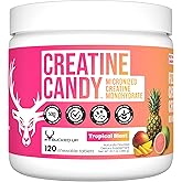 Bucked Up Creatine Candy Tropical Blast | Micronized Creatine Monohydrate | 120 Chewable Tablets, 24 Servings | Fizzy Creatine No Water Needed | Non GMO Gluten Free Third Party Tested