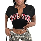 LovelyWholesale Womens Graphic Crop Tops Sexy V Neck Short Sleeve T Shirts
