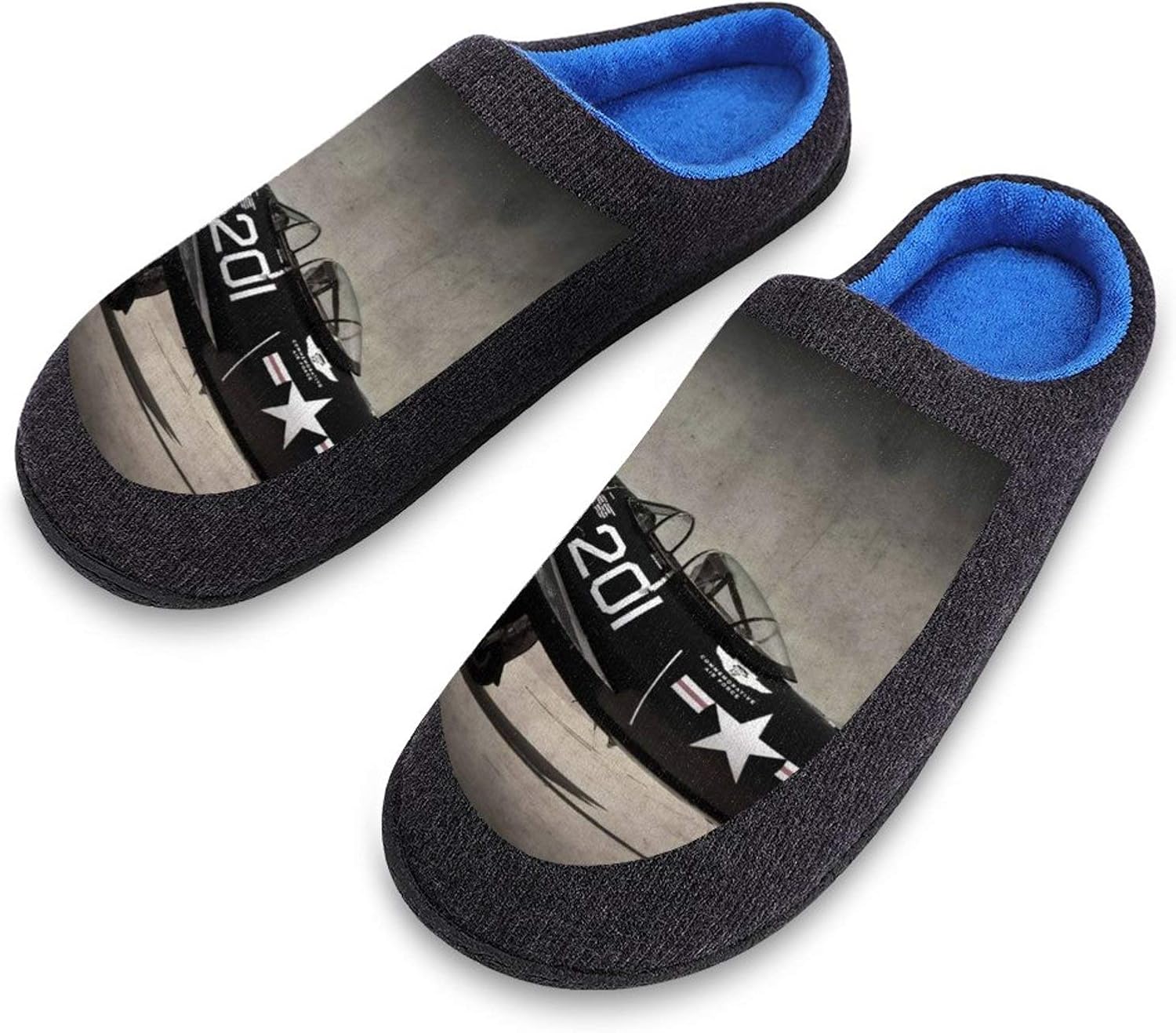 MINGYAMY Retro American Military Aircraft Winter Warm Slippers Memory