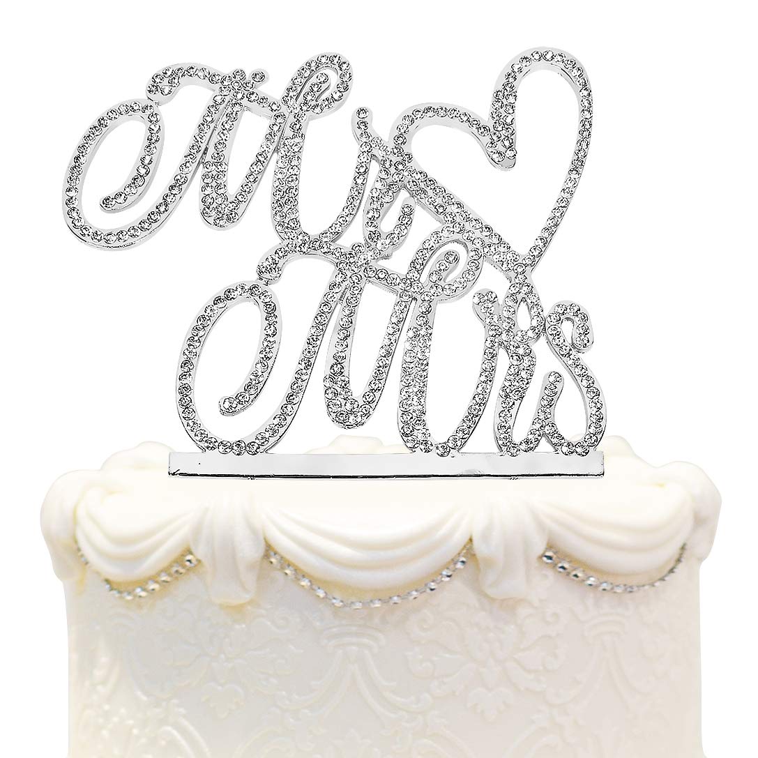 LINGPAR Hatcher lee Mr and Mrs Love Cake Topper Wedding Anniversary Silver Crystal Rhinestone Party Decoration