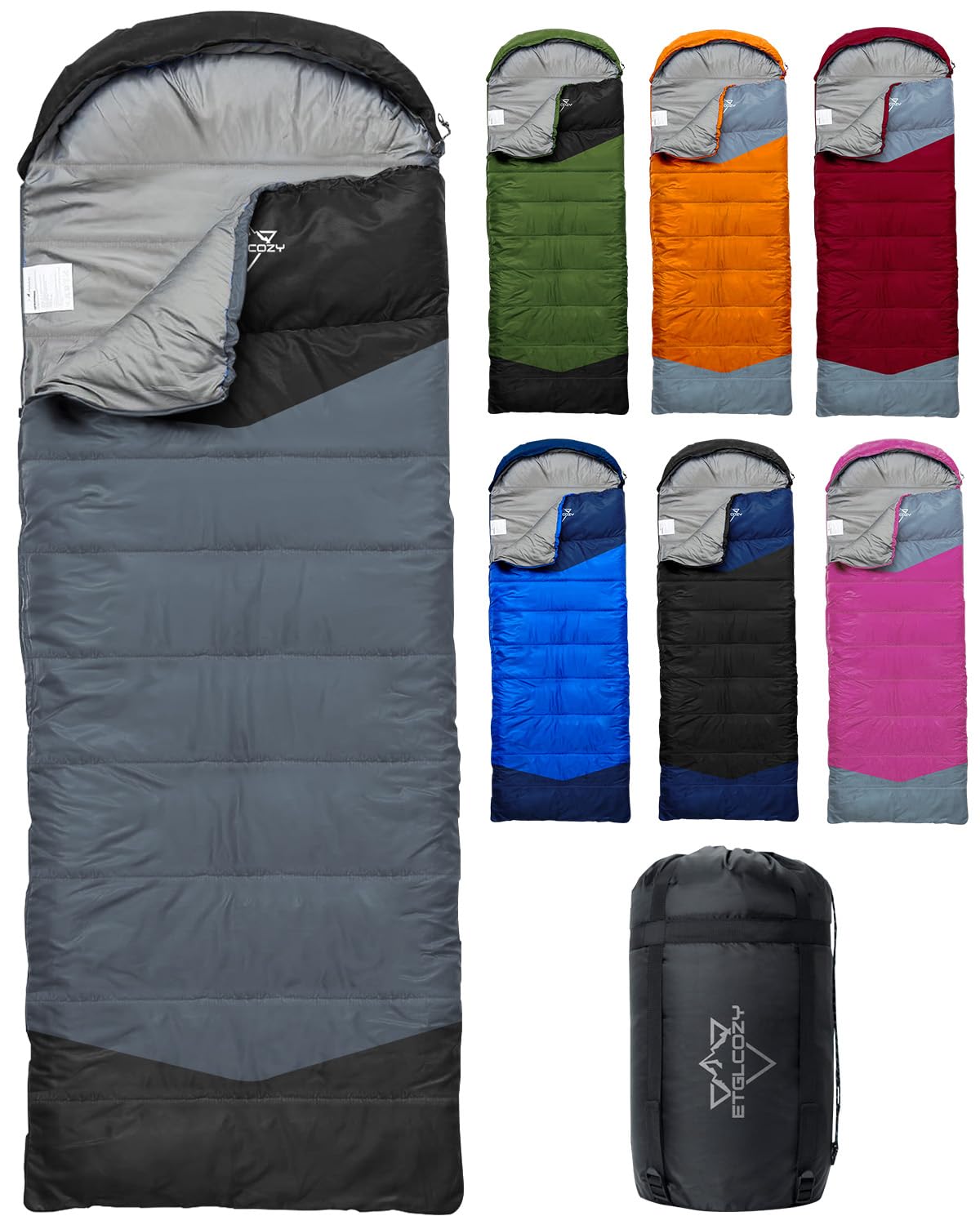 Photo 1 of ETGLCOZY Sleeping Bag for Adults Cold Weather & Warm, Lightweight Backpacking Camping Hiking Essentials Gear for Kids 10-12 Girls Boys Compact w/Compression Sack 50-80F Degree, Gray/Black