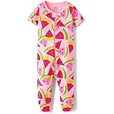 The Children's Place,Baby Girls,and Toddler Snug Fit 100% Cotton Short Sleeve Zip-Front One Piece Footless Pajama