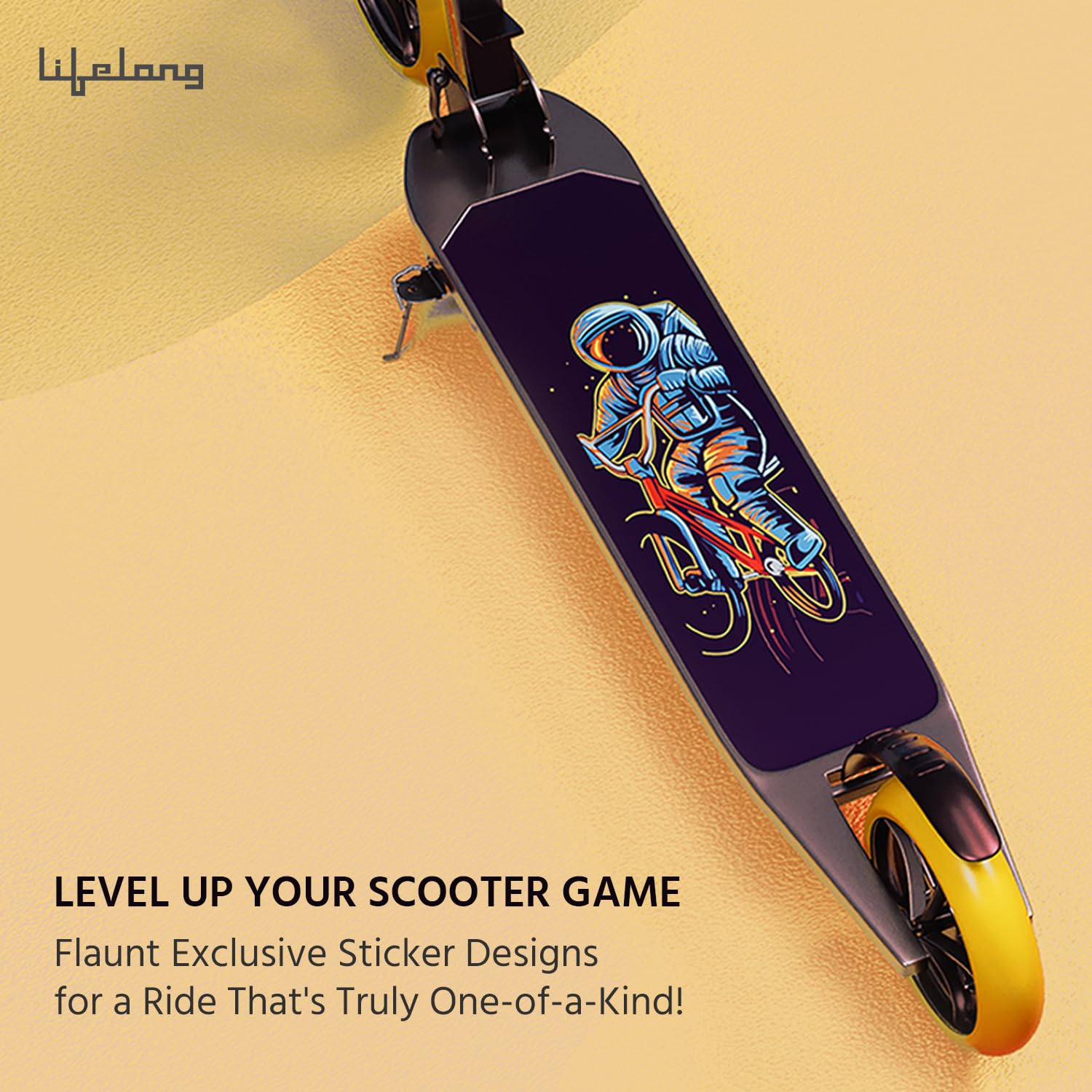 Lifelong Foldable Kick Scooter for Kids 5+ Years | Aluminum Body, 4-Level Adjustable Handlebar | 120kg Capacity | Baby Scooter for Boys & Girls | Outdoor Toy, Ride-on Fun | Purple & Yellow 4
