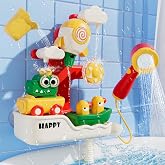 SOCBTNSO FlowFun Electric Shower Bath Toy for Toddlers | 360&deg; Rotate with Rocket Whistle, Car and Yacht, Interactive Water Play for 18+ Months Baby