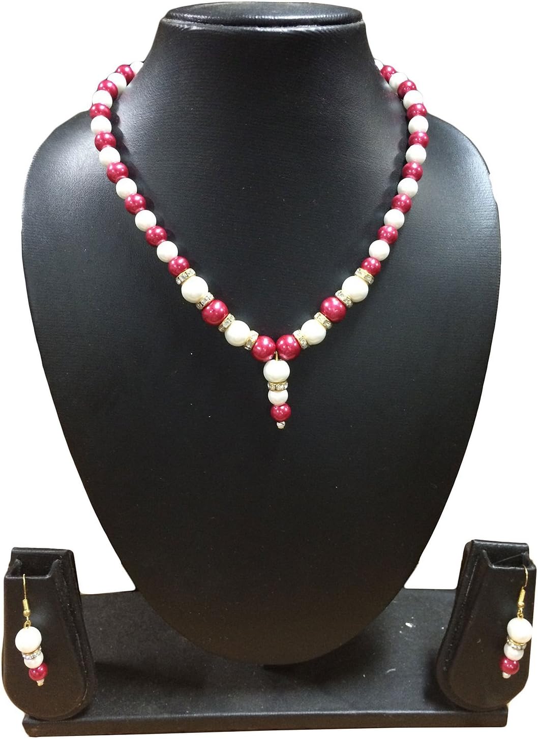 The Indian Arts Pink-White Pearl Pendant Necklace with Earings Double color Fashion Jewelry for Womens