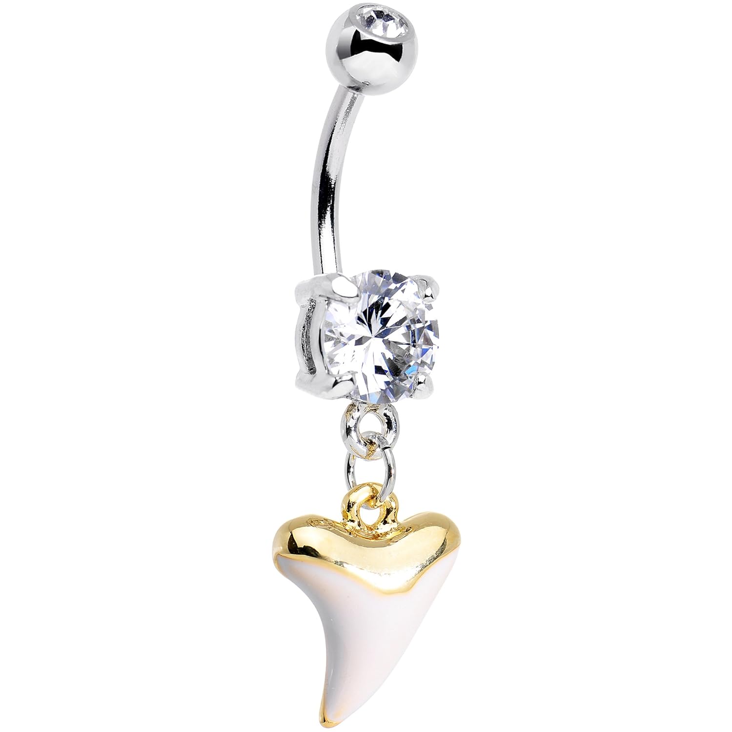 Body Candy Stainless Steel Clear Accent Yellow White Shark Tooth Dangle Belly Ring
