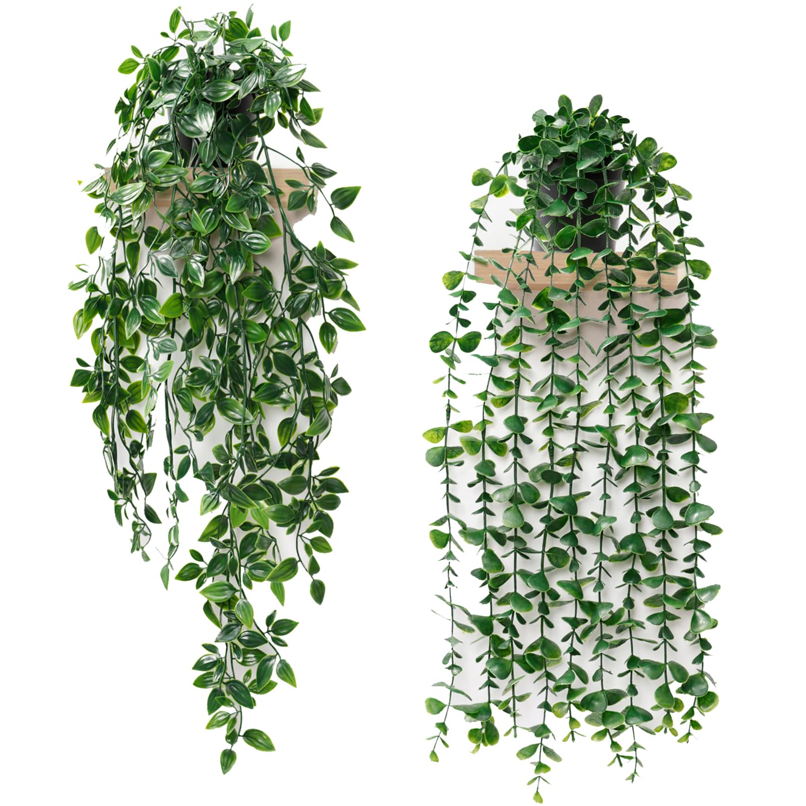 Dremisland Artificial Plant Eucalyptus - Set of 2 Decorative Artificial Hanging Plants with Pots Fake Ivy Vines Greenery Faux Trailing Plants for Home Garden Office Shelf Wall Decoration
