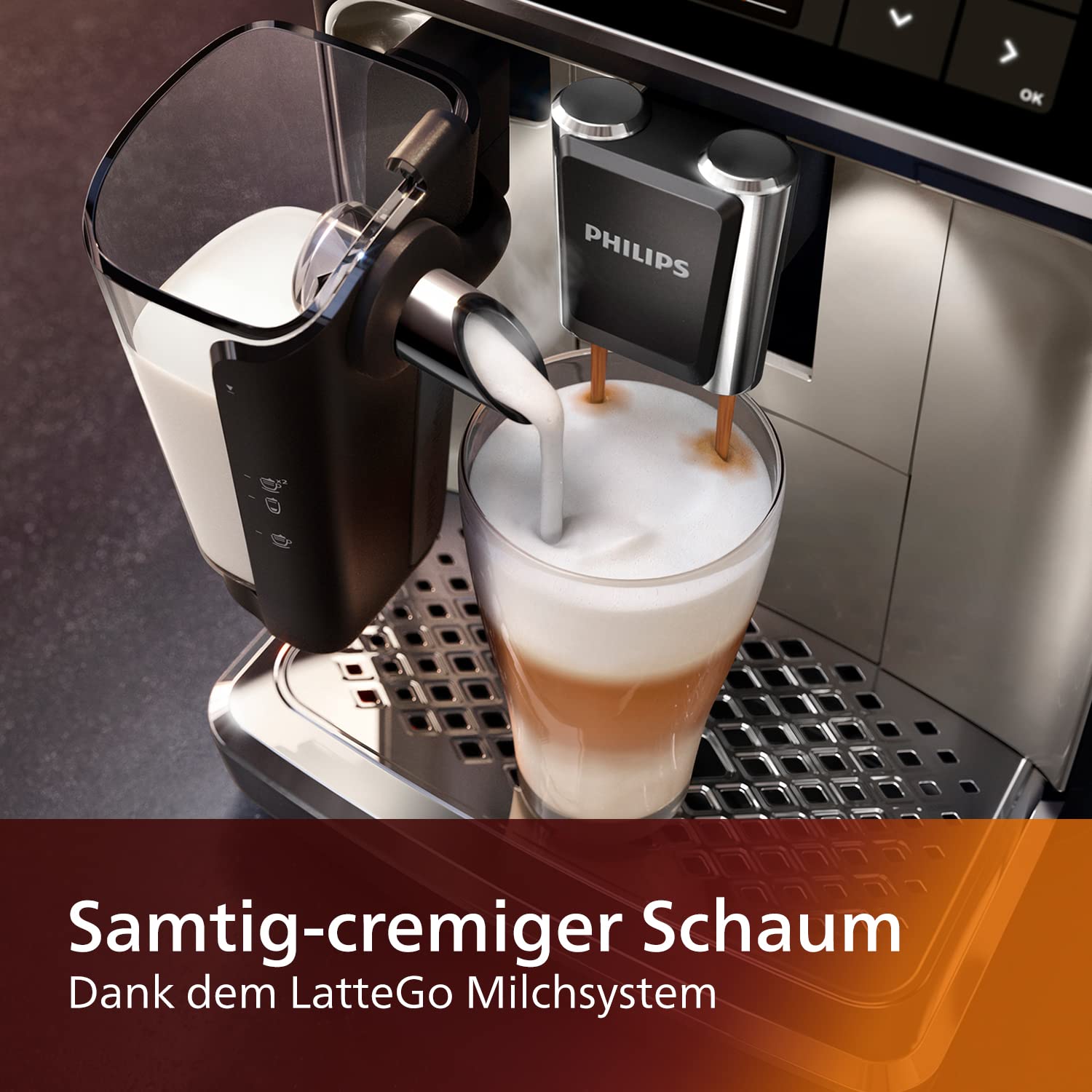 PHILIPS Serie 5400 Kaffeevollautomat - LatteGo, 12 Getränke, Milchaufschäumer, Touchscreen, 4 Profile, Chrom-Finish (EP5447/90) 3