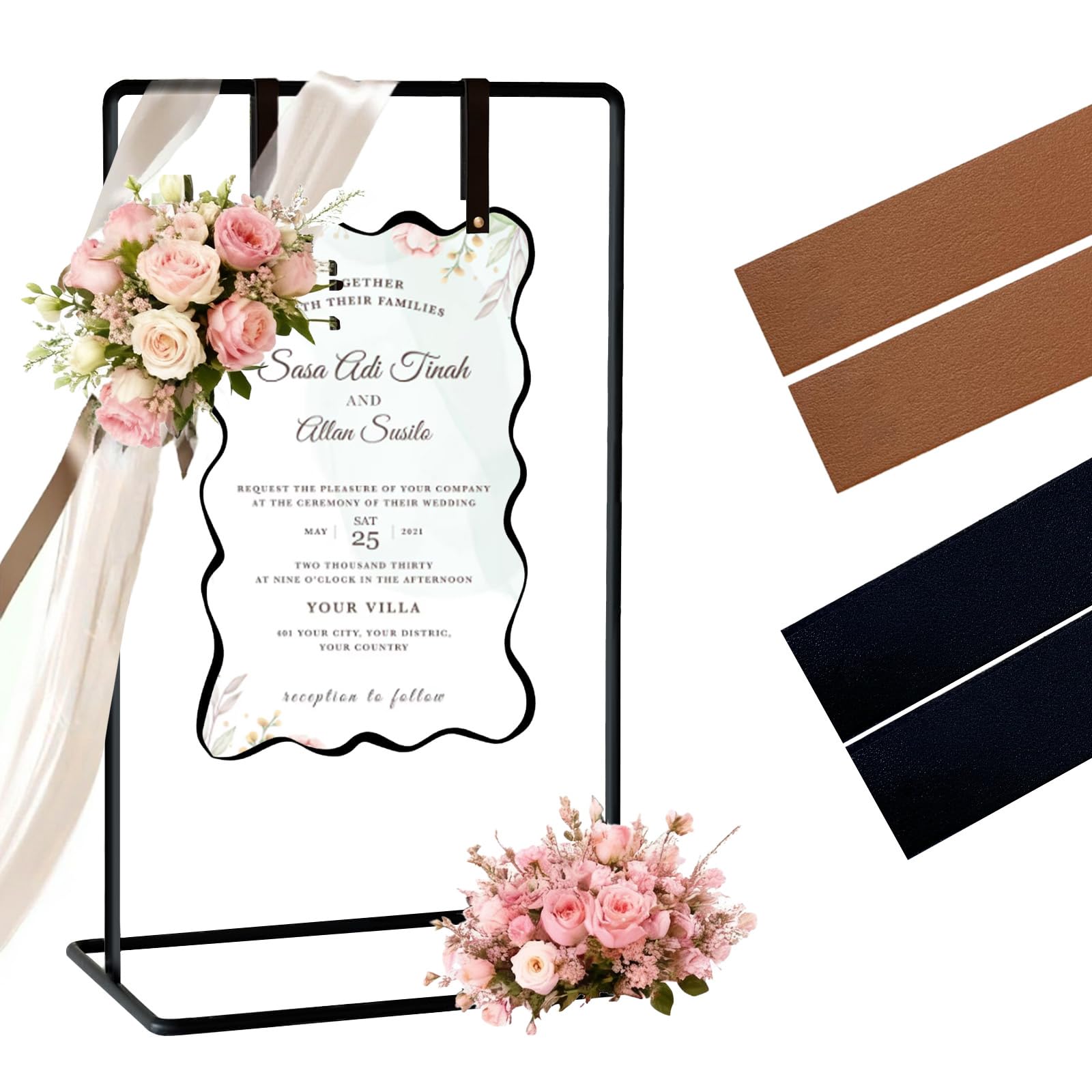 Photo 1 of 54" Heavy Duty Metal Easel Stand for Wedding Signs, Adjustable Welcome Sign & Seating Chart Holder with Leather Straps for Welcome Signs, Seating Charts & Posters - Perfect for Wedding & Event Decor